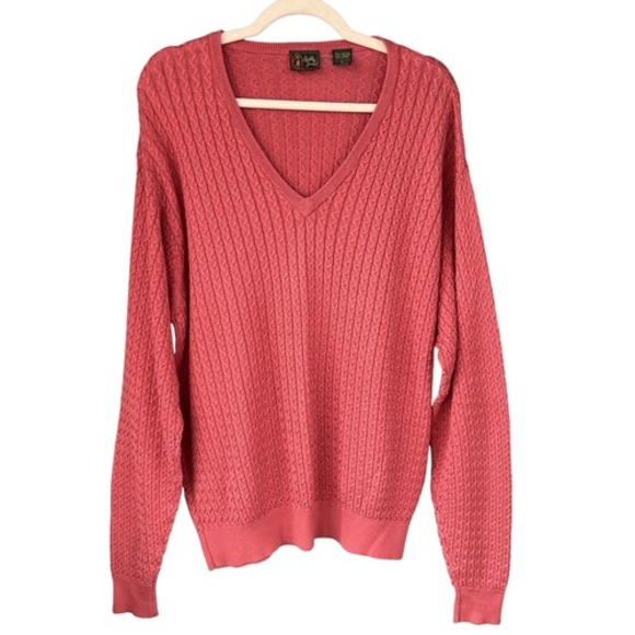 Casual V Neck Knit Sweater Textured Coral Cable Knit Long Sleeve - Picture 1 of 7